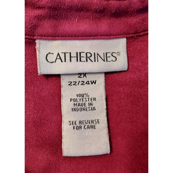 Catherines Womens 2X Faux Suede Long Sleeve Shirt Shacket Blouse Top Burgundy - Picture 7 of 11